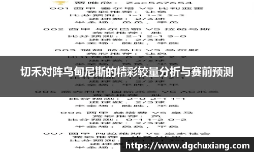 切禾对阵乌甸尼斯的精彩较量分析与赛前预测